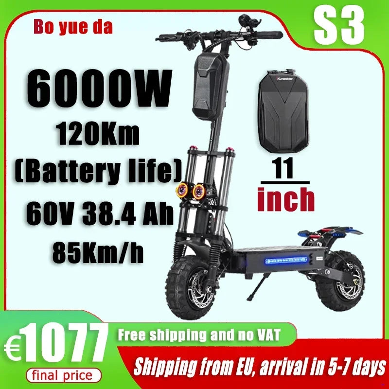 BOYUEDA S5 Electric Scooter 6000W Motor 60V38AH Battery 120KM Range 85KM/H Speed NFC Smart App RGB lights Off-road E Scooters