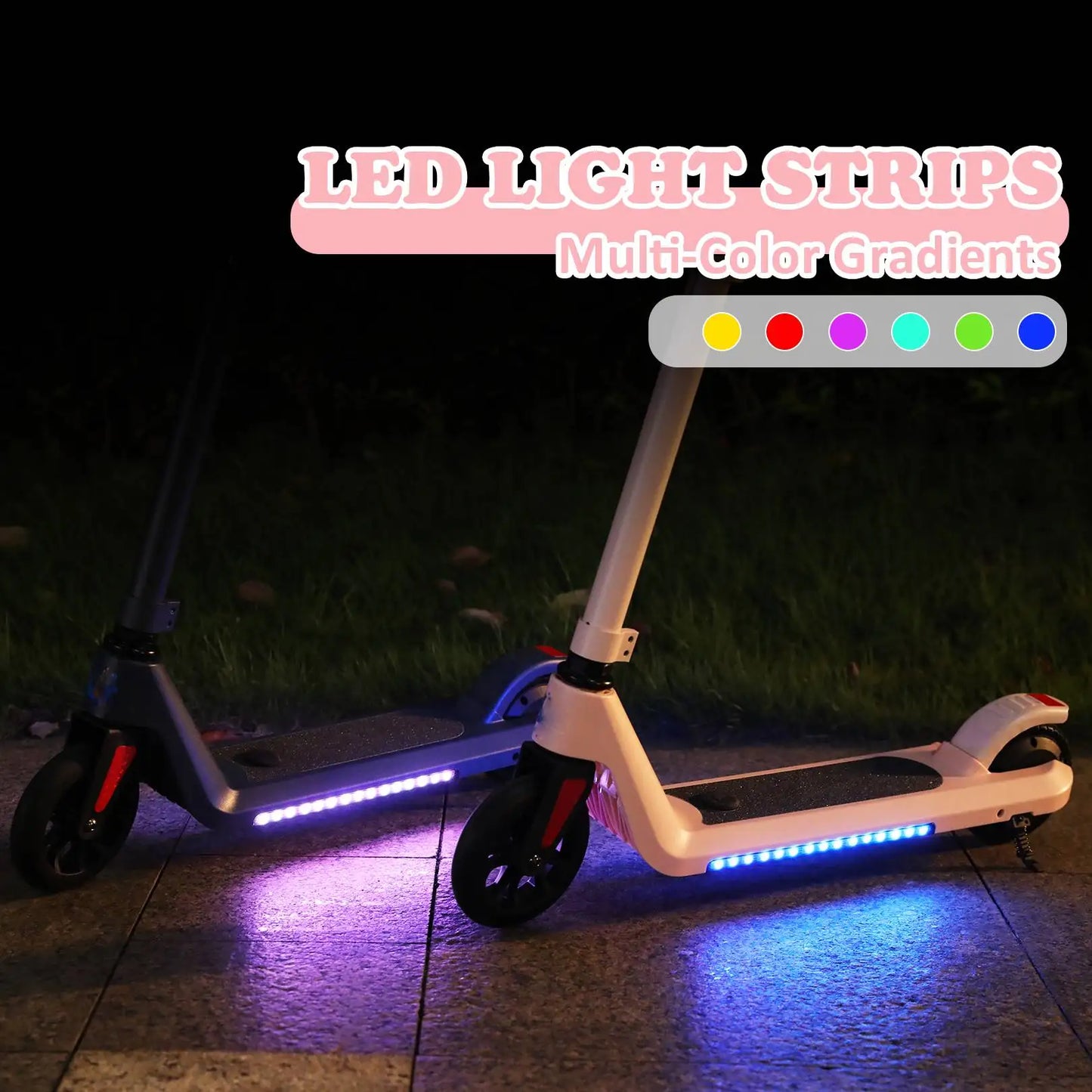 Caroma Electric Scooter for Kids Ages 6-12,120W Motor,10 MPH Max Speed & 7 Miles,Colorful Lights,Adjustable Height & Speed,LED