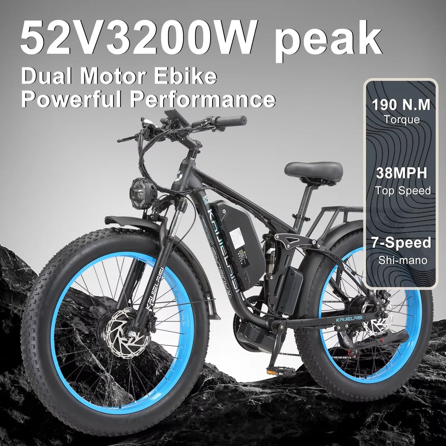 Electric Bike 3000W Dual Motor 52V 26AH Battery Hydraulic Brake Adult Off-Road E Bike 24*4.0 Inch Fat Bike Snow Electric Bicycle