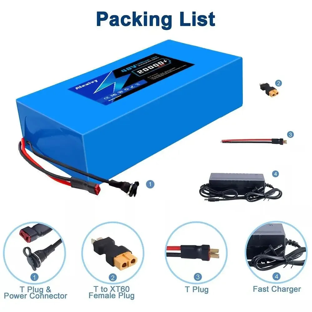 Aleaivy 48V Electric Bike Lithium Battery Pack 10 16 20Ah Li Ion Ebike Battery for Bicycle Scooter Motorcycle with 54.6v Charger