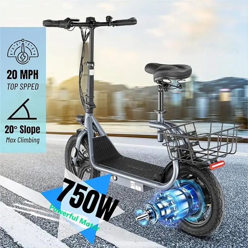 Peak 500W/800W/1200W Electric Scooter Adult 15/25/30Mile Long Range 14" Tire 20MPH Top Speed Adjustable E-Scooter With Seat ﻿