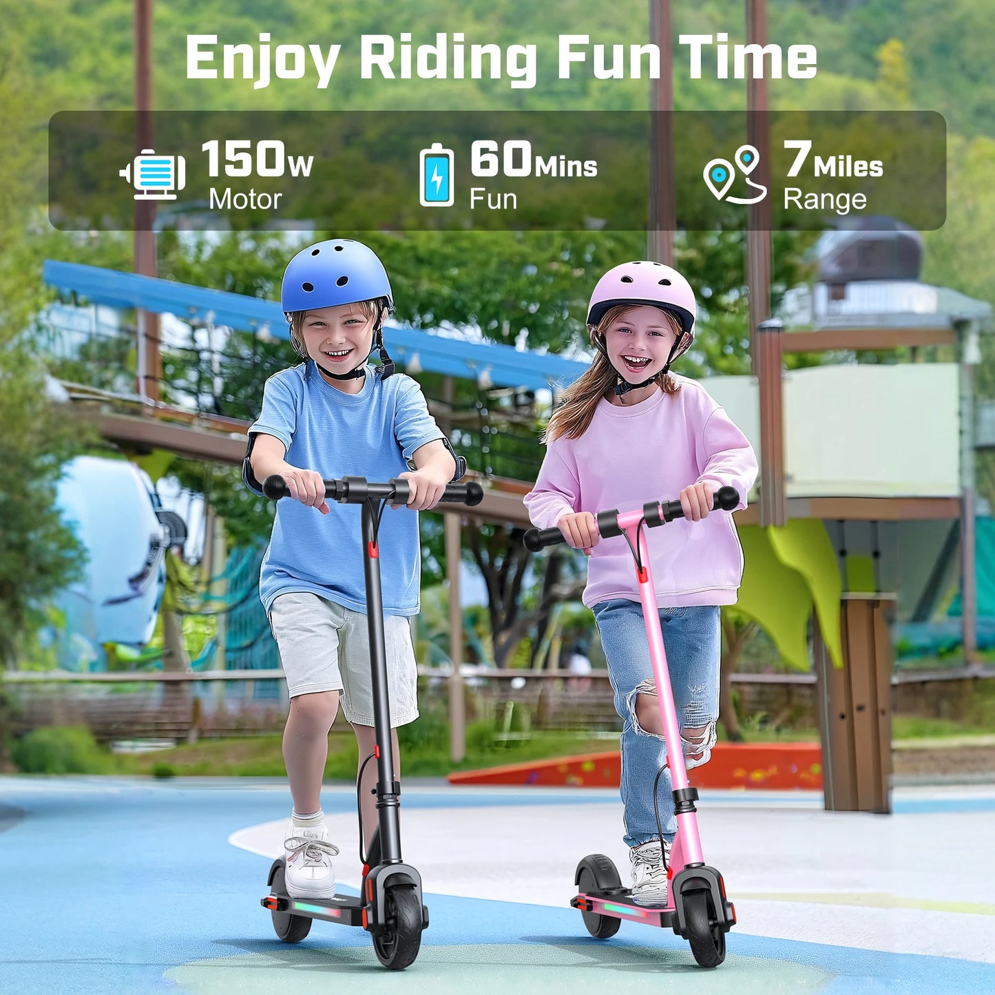 Caroma Electric Scooter for Kids Ages 6-14, 150W Motor & 10 Mph, 85 Mins Ride Time, Adjustable Height & Speed, LED Display