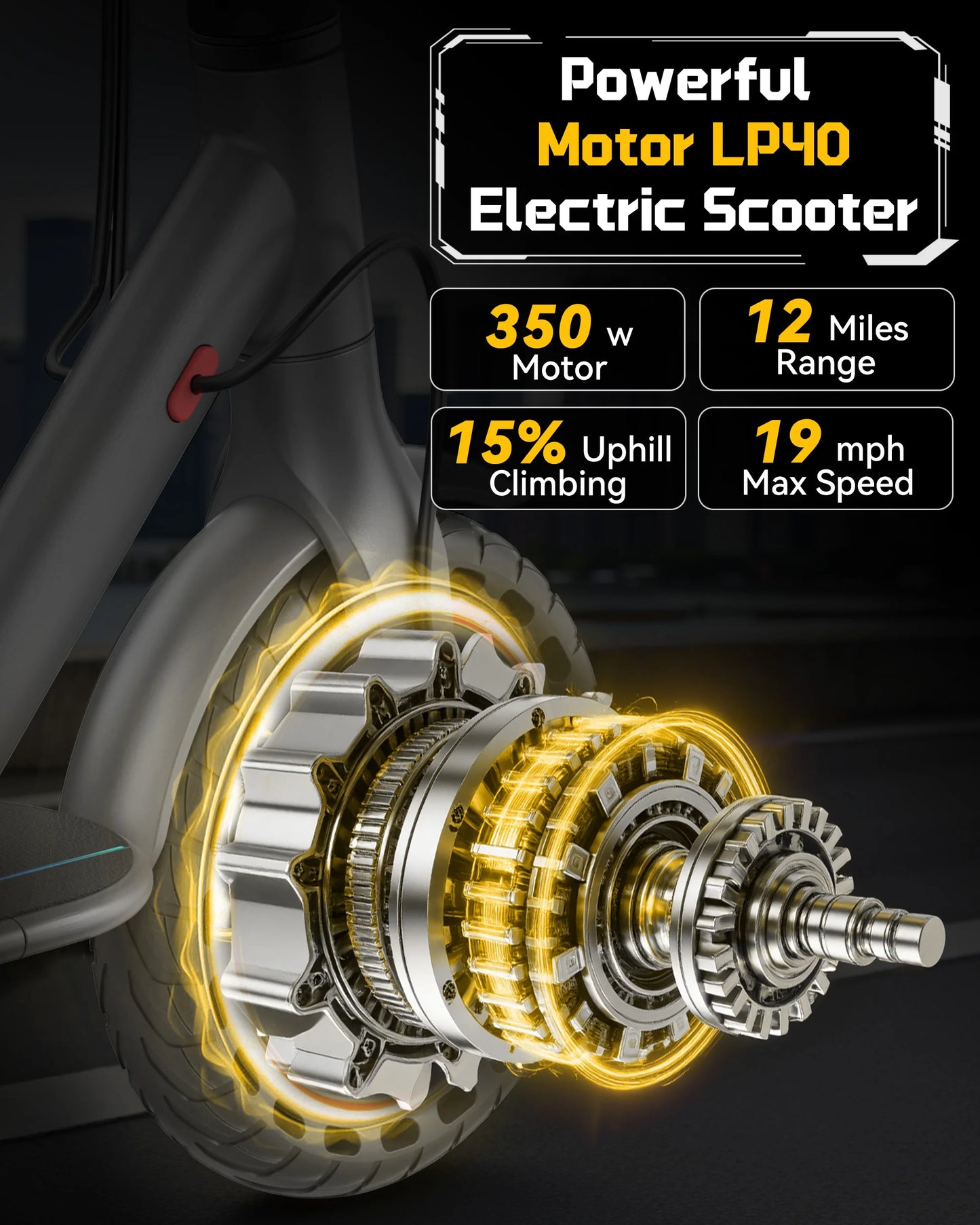 LADPED LP40 Electric Scooter 350W 19mph APP Smart Control 4 Speed Modes Foldable Electric Scooter 16miles Max Range for Kids 12+