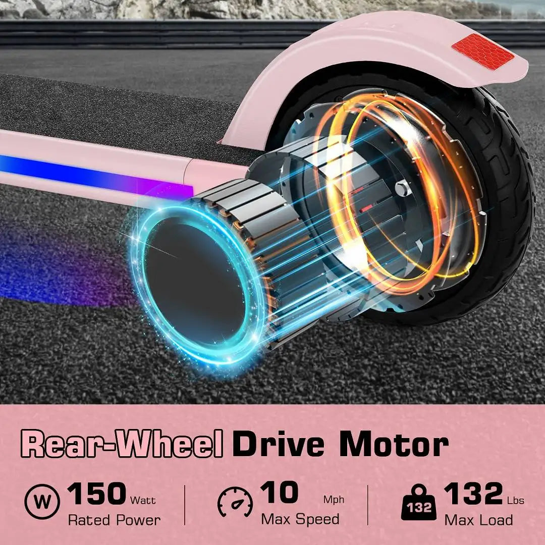 Electric Scooter for Kids Ages 6-12,150W Motor,Colorful Lights,Adjustable Height & Speed,LED Display,Foldable for Kids,Idea Gift