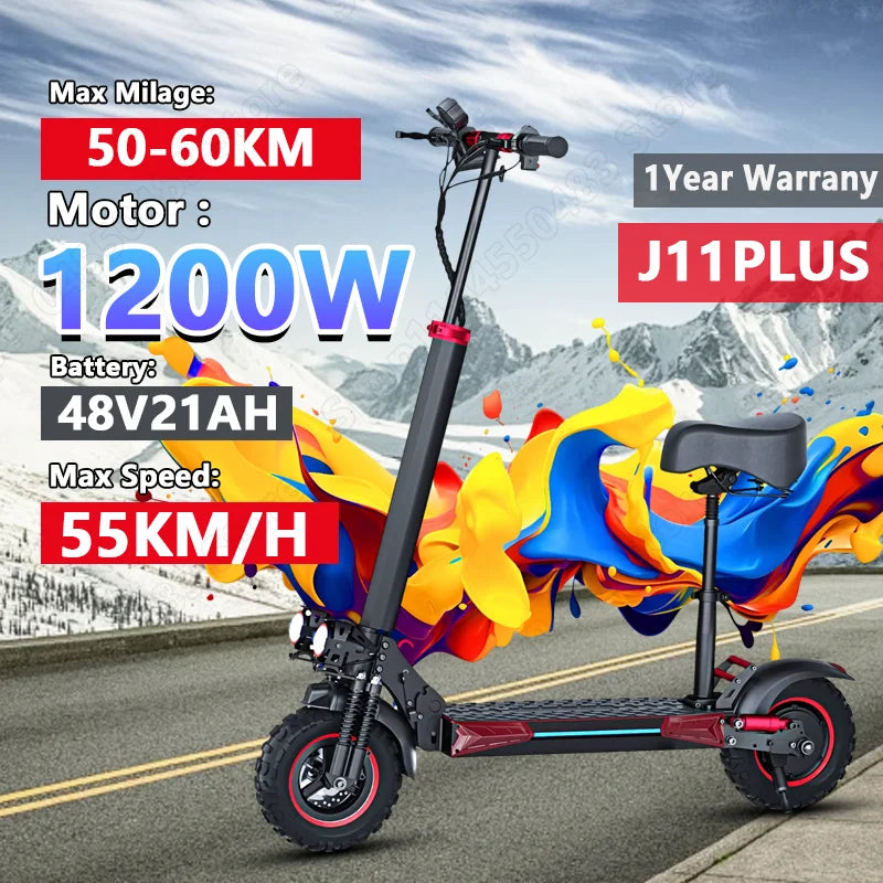 J11PLUS EScooters 1200W Motor 48V21ah Battery With Front And Rear Turn Signals Electric Scoote 11-Inch Off-road Tires E-Scooter