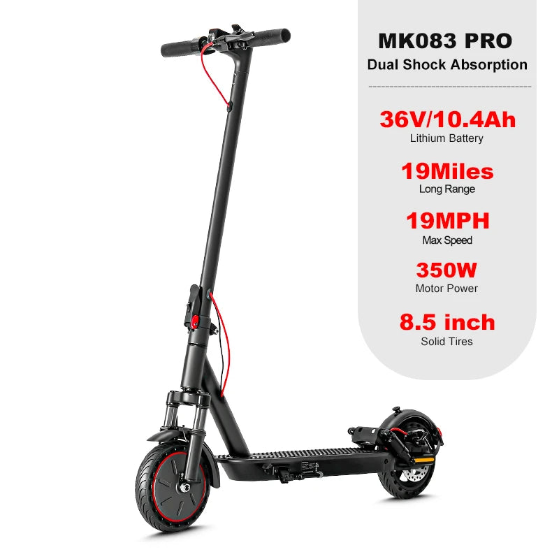 Mankeel MK085 Pro Adult Electric Scooter 350W 19MPH Top Speed Dual Shock Absorption 19Miles Range Smart APP 10inch E Scooter