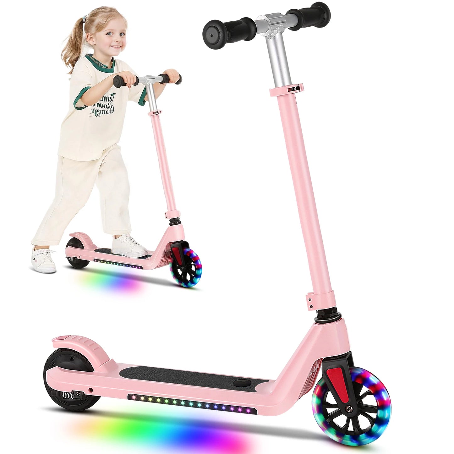 Electric Scooter for Kids Ages 6-14,120W Motor,Colorful Lights,Adjustable Height&Speed,LED Display,Foldable scooter,Idea Gift