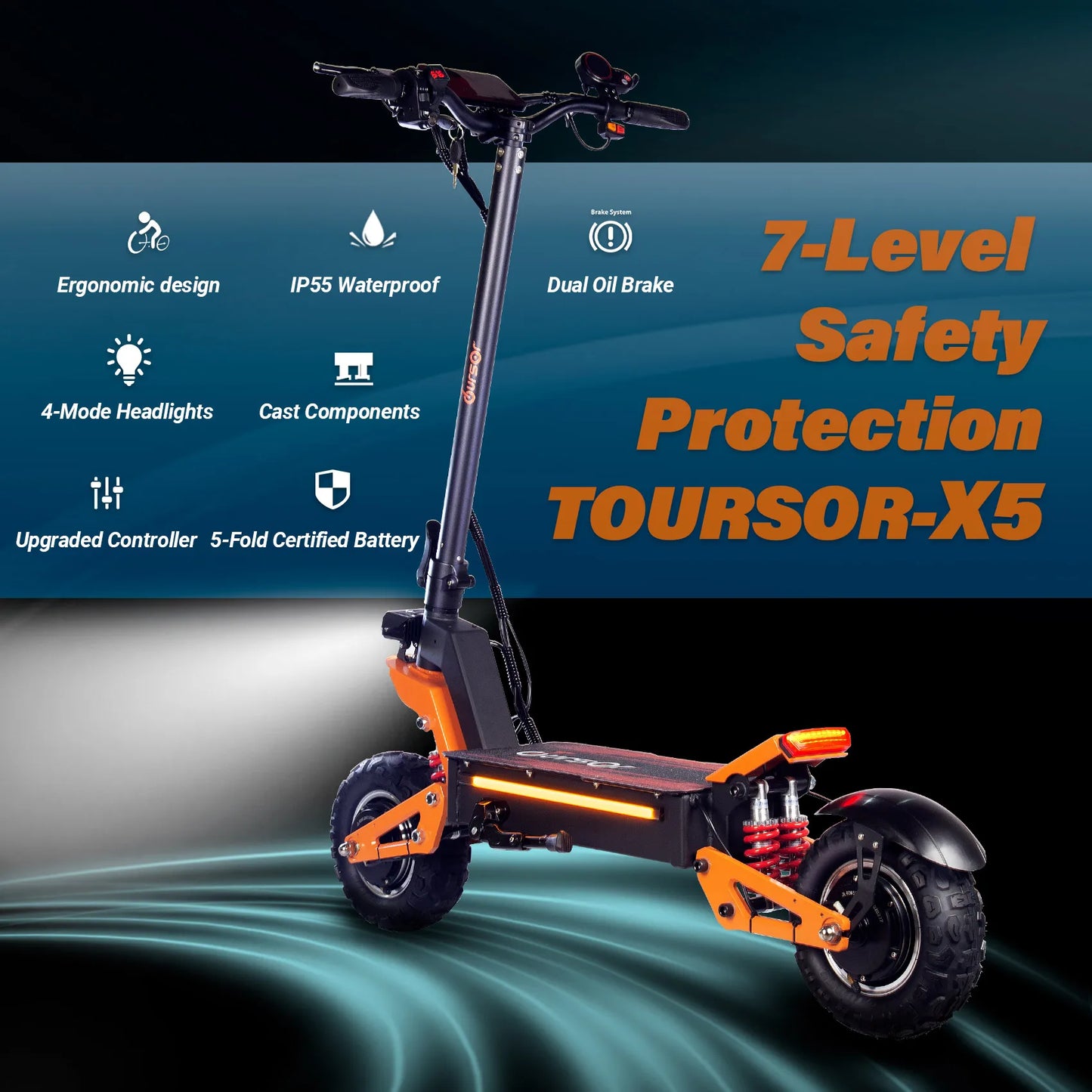 TOURSOR X5 EU USA Foldable 5000W Dual Motor Electric Scooter 11" Off-road Tyres 52V-26AH Max Speed 70KM/H Range 100KM E Scooter