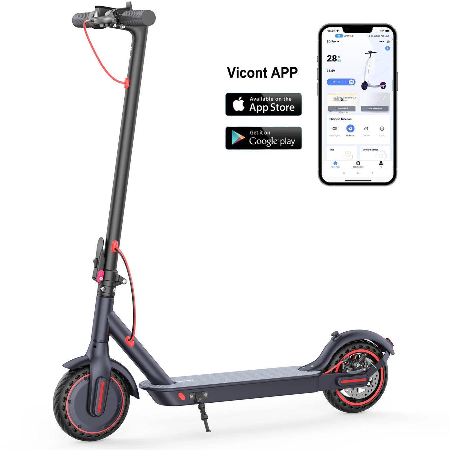LP60 Electric Scooter 350W 19mph APP Smart Control Scooter 8.5inch tire Folding Electric Scooter 12miles Max Range for Adult