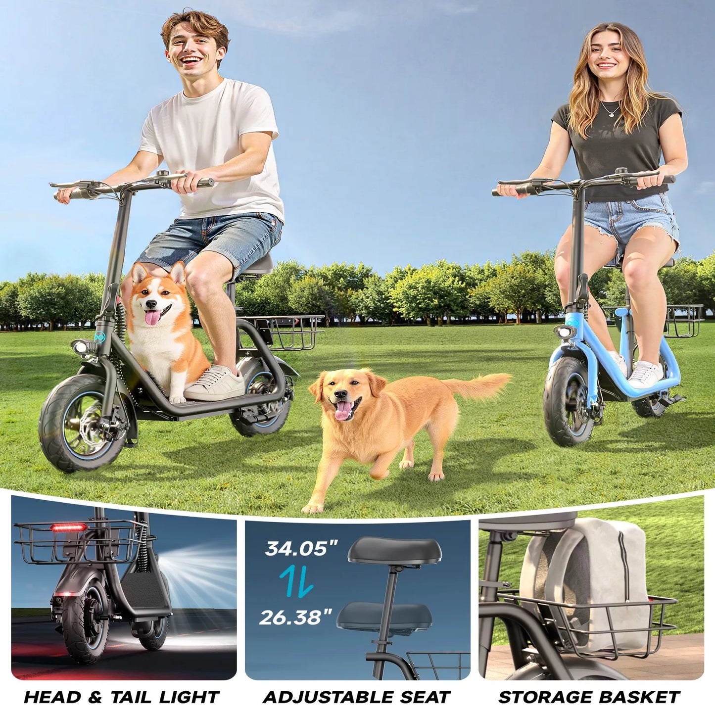 450W Motor Electric Scooter: 265LBS Max Load, 22-Mile Range, 15.5MPH Top Speed, 3 Modes, Adjustable Seat, LCD Display.