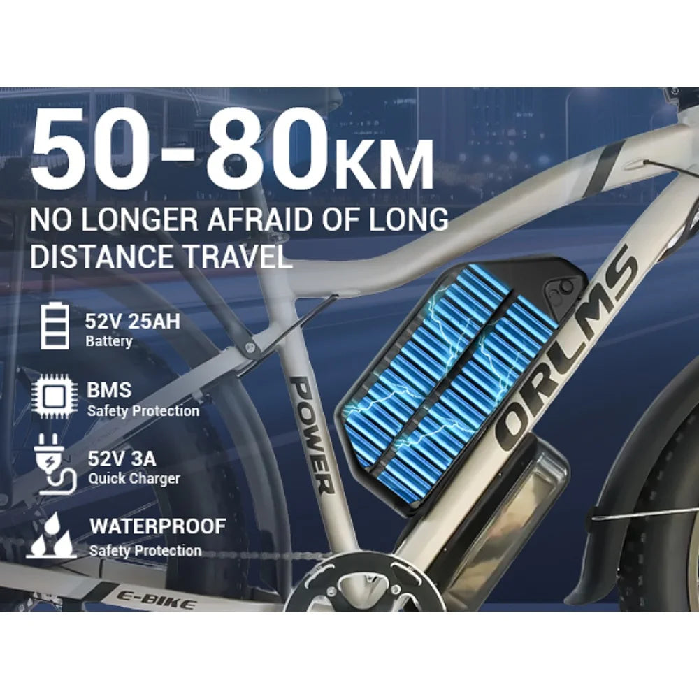 ORLMS MX500 E Bike Peak 3000W Dual Motor 52V25AH Lithium Battery Electric Bicycle 24-inch All-terrain Fat Tires Electric Bike