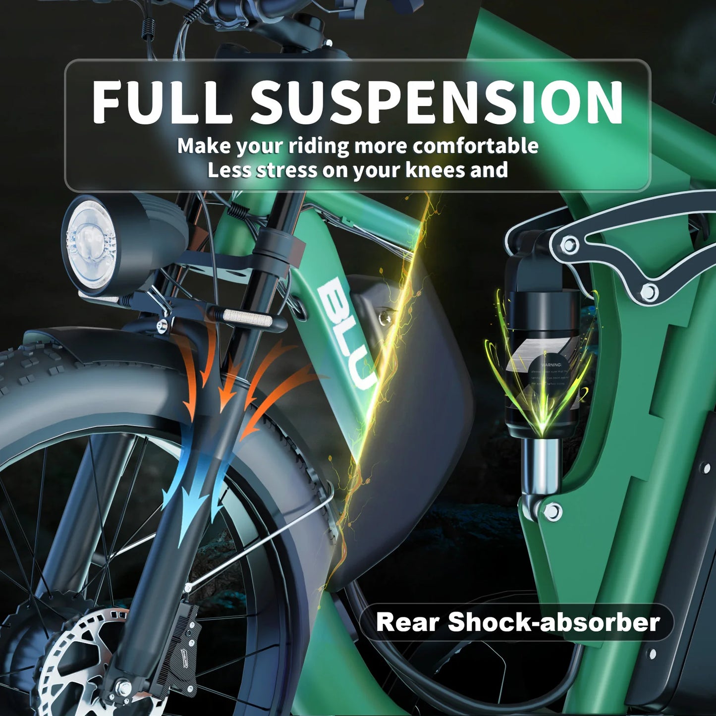 52V Dual Motor 2000W Fat Tire Electric Bike 26x4.0 Snow Beach E-Bike 7 Speed Full Suspension 35MPH Long Range Adults Commuter