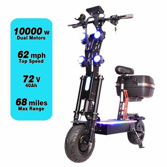 X13 inch 10000W Dual Motor 72V40Ah 60V50Ah Battery Electric Scooter Max Speed 120km/h Range 120km LCD Display Foldable Escooter