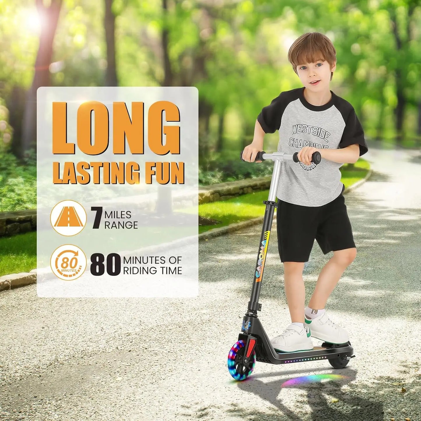 Electric Scooter for Kids Ages 6-14,120W Motor,Colorful Lights,Adjustable Height&Speed,LED Display,Foldable scooter,Idea Gift