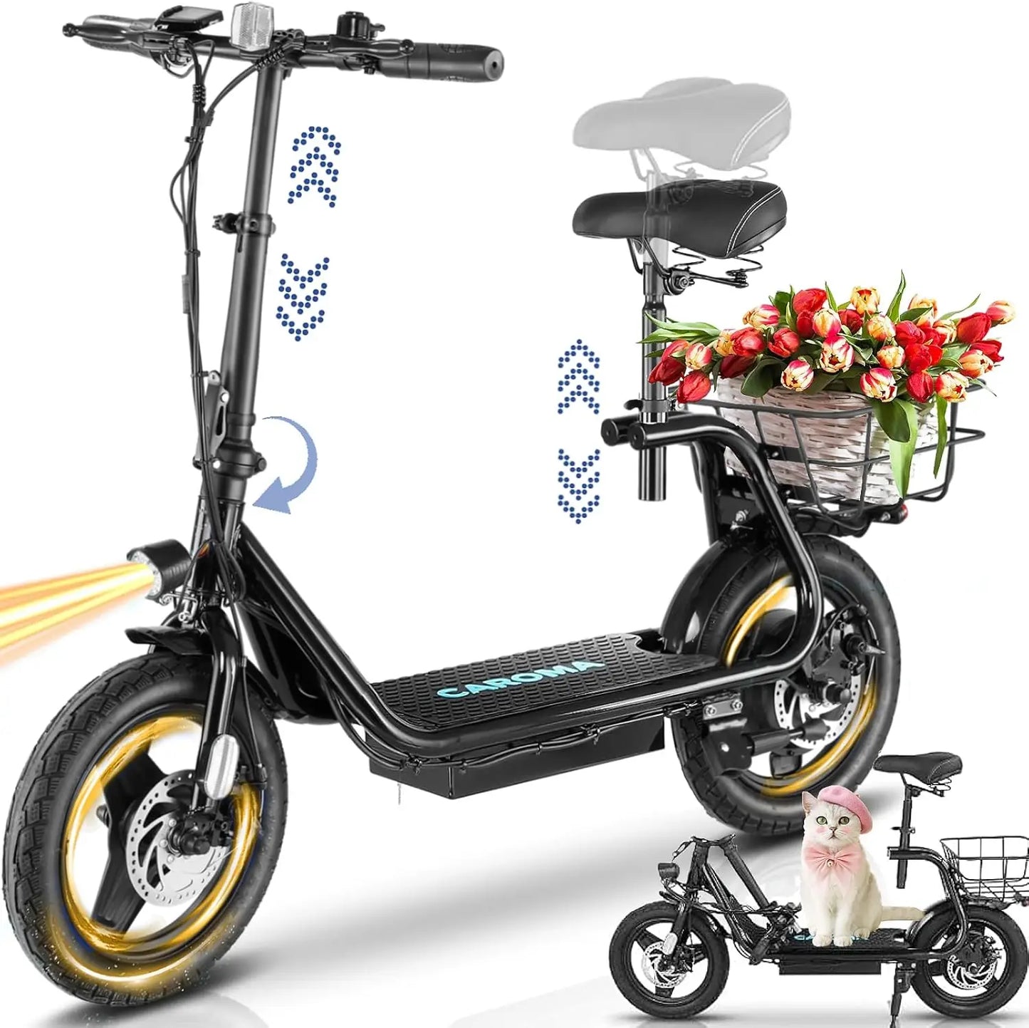 Peak 500W/800W/1200W Electric Scooter Adult 15/25/30Mile Long Range 14" Tire 20MPH Top Speed Adjustable E-Scooter With Seat ﻿