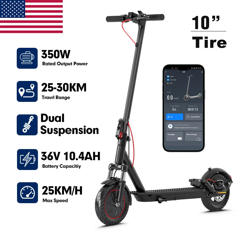 Mankeel MK085 Pro Electric Scooter 350W 36V Max 19MPH Dual Shock Absorption 19Miles Long Range Smart APP Commute E-scooter Adult