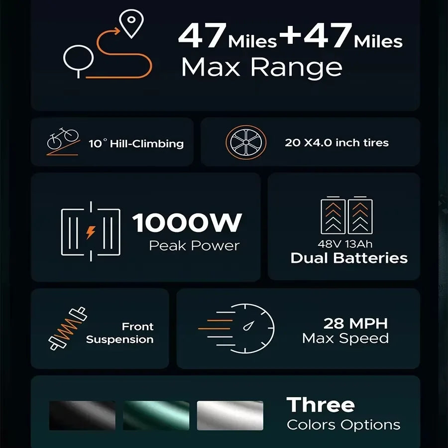 ENGWE M20 Electric Bicycle 750W Motor 48V26AH Dual Battery Mountain Snow Ebike Electric Motorcycle 20*4.0 Fat Tire Electric Bike