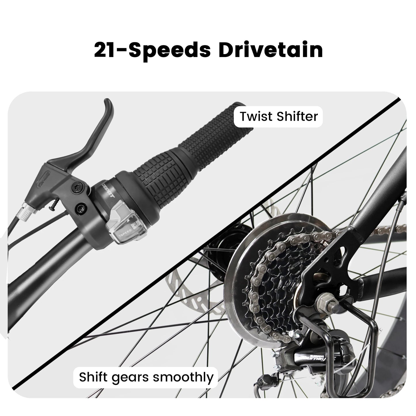 Ecarpat 26 Inch Mountain Bike, 4-Inch Wide Fat Tire Snow Mountain Bikes, 21 Speed for Men Women Bicycles, Steel Frame Disc Brake