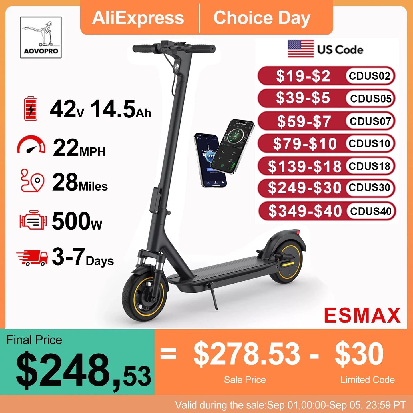 AOVOPRO New ESMAX Electric Scooter 500W 35km/h Adult APP Smart Scooter Shock-absorbing Anti-skid Folding Electric Scooter