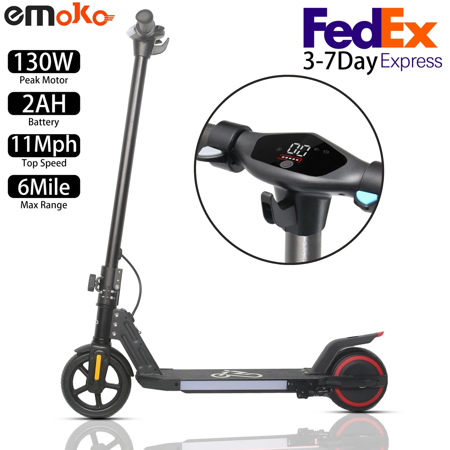 Foldable Electric Scooter EMOKO A43 130W,11Mph,6Mile,Children's Electric Scooter,21.6V 2AH,Suitable for 6-12 Years Old
