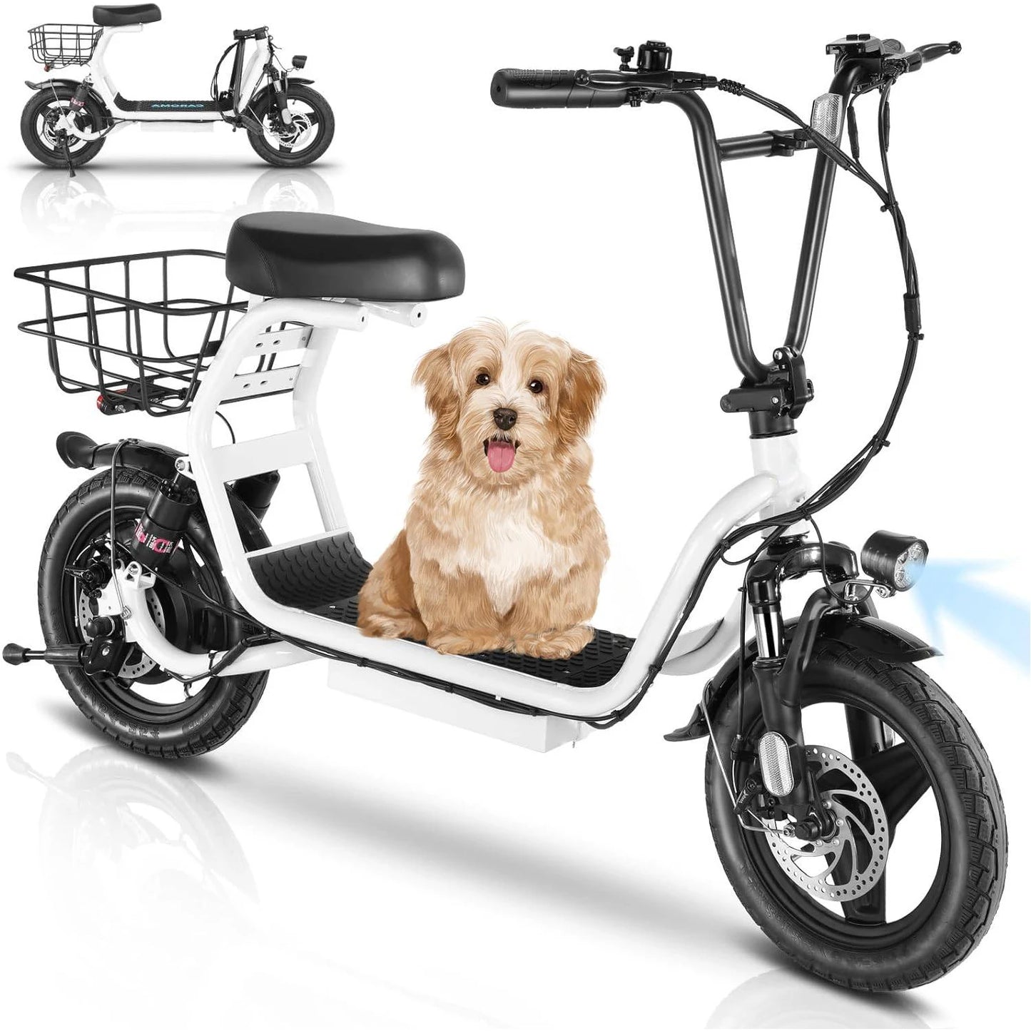 Caroma 750W Electric Scooter with Seat, 14" Fat Tire, 500Wh Battery,30 Miles&20MPH, Foldable, with Basket&Shock Absorbing