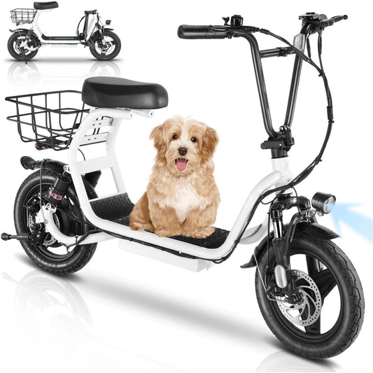 Caroma 750W Electric Scooter with Seat, 14" Fat Tire, 500Wh Battery,30 Miles&20MPH, Foldable, with Basket&Shock Absorbing