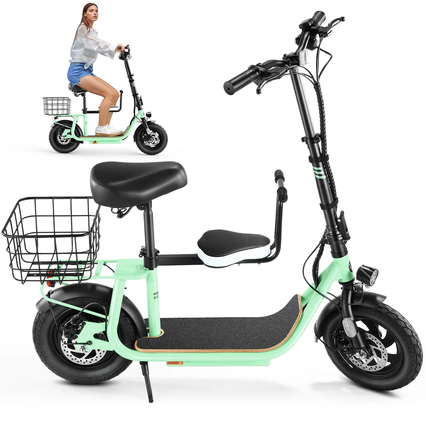 Peak 819W Electric Scooter with Kids Seat,25 Miles Range,Foldable Scooter for Adults and Teens,Commuter E Scooter with Basket