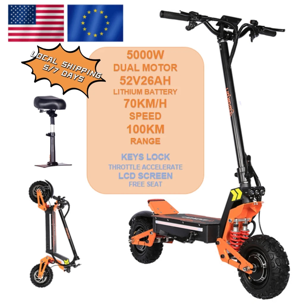 TOURSOR X5 EU USA Foldable 5000W Dual Motor Electric Scooter 11" Off-road Tyres 52V-26AH Max Speed 70KM/H Range 100KM E Scooter