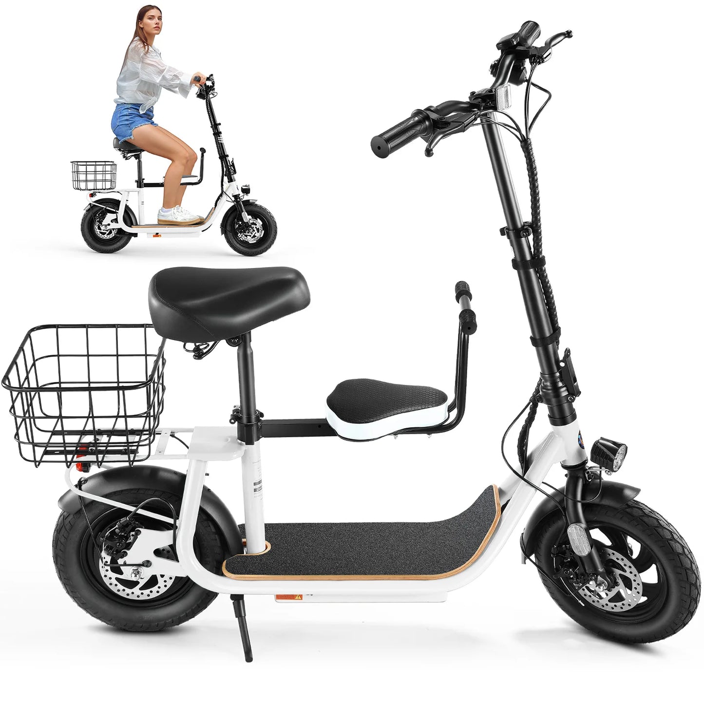 Peak 819W Electric Scooter with Kids Seat,25 Miles Range,Foldable Scooter for Adults and Teens,Commuter E Scooter with Basket