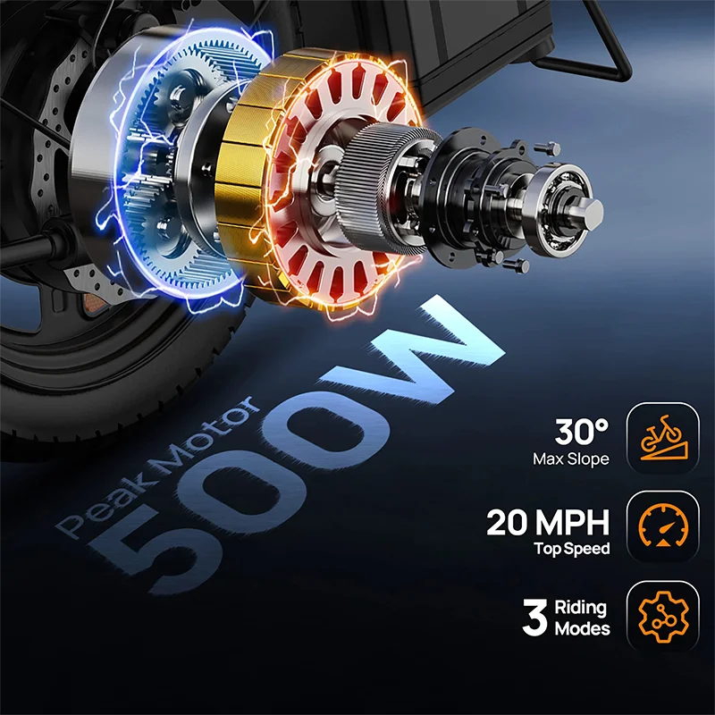 14" Foldable Electric bicycle for Adult, Peak 500W Motor with 48V 7.5Ah Removable Battery 40 Miles Range 3 Hours Charge Time