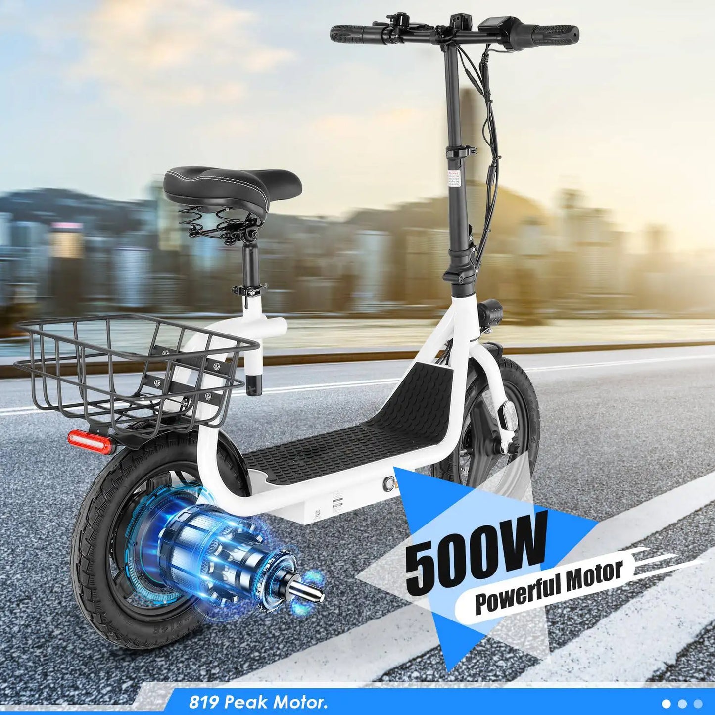 Peak 500W/800W/1200W Electric Scooter Adult 15/25/30Mile Long Range 14" Tire 20MPH Top Speed Adjustable E-Scooter With Seat ﻿