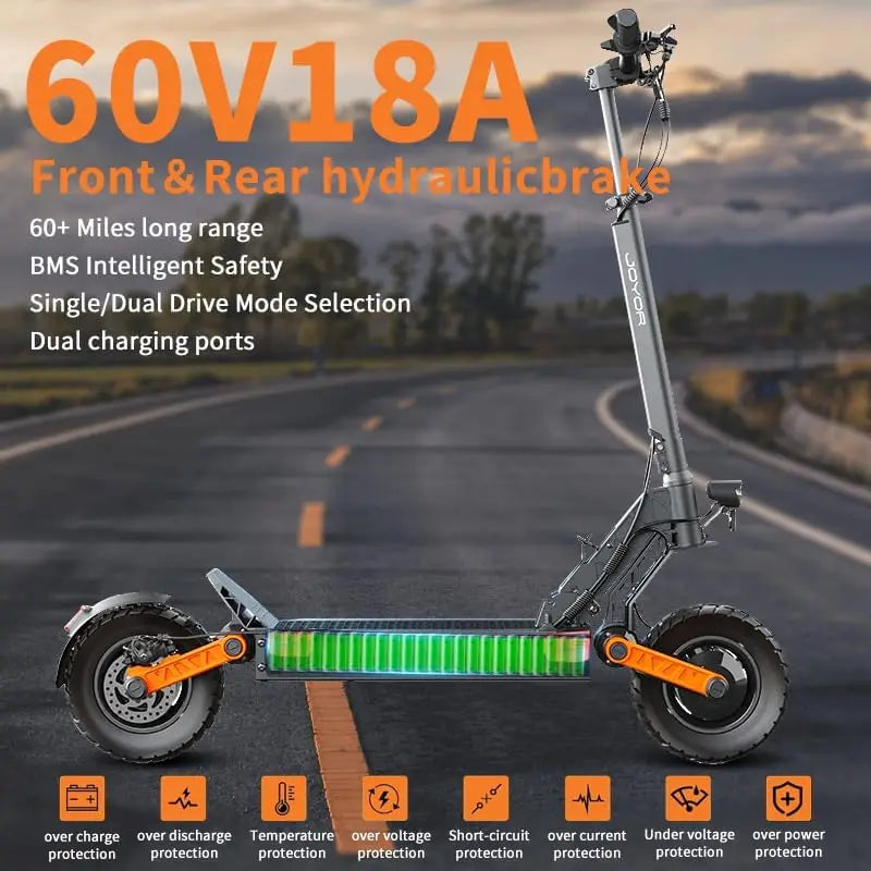 JOYOR S10-S-Z Folding Electric Scooter 1000W*2 Dual Motors 60V18AH High-capacity Battery 10*3.0 Widen Tires 75Km Max Range