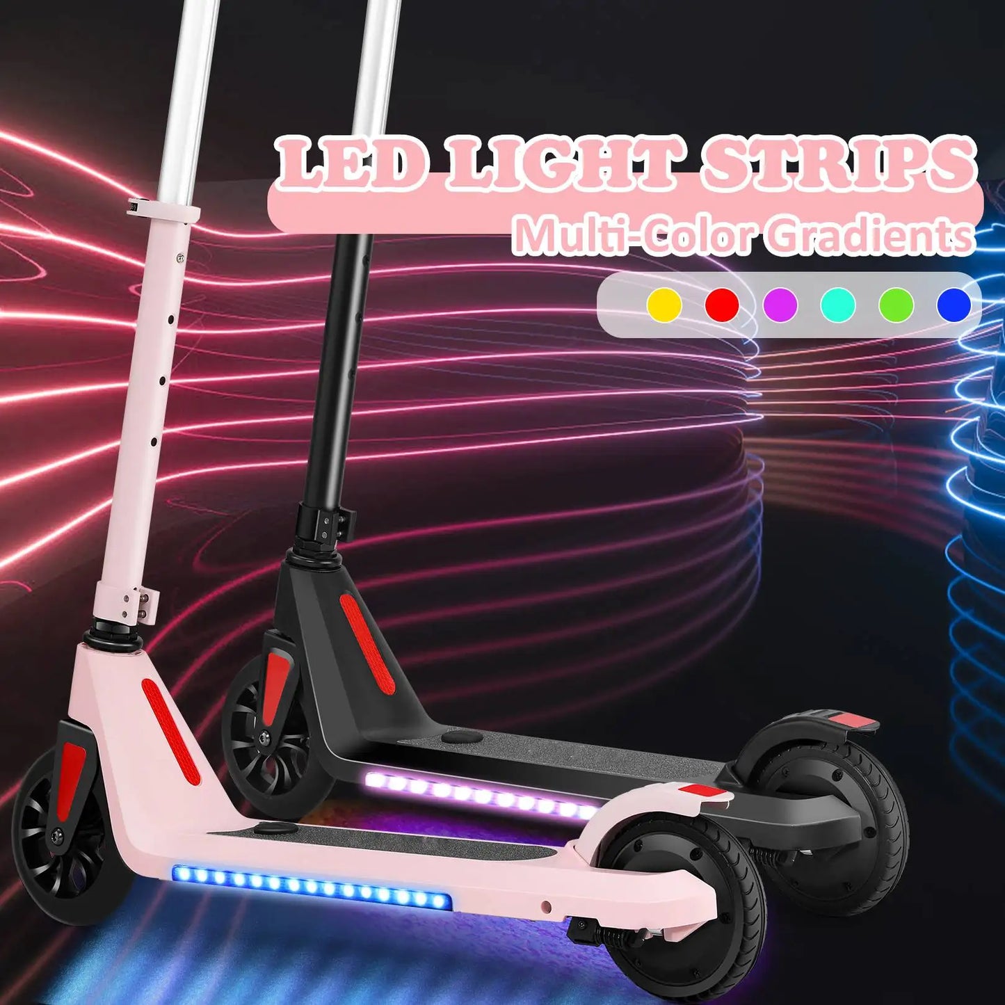 Caroma Electric Scooter for Kids Ages 6-12,120W Motor,10 MPH Max Speed & 7 Miles,Colorful Lights,Adjustable Height & Speed,LED