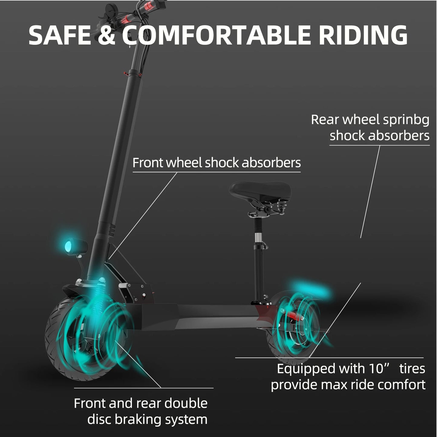 1200W Rear Motor Electric Scooter 55KM/H Max Speed E-Scooter for Adult 10'' Pneumatic Tyres Trottinettes électriques Disc Brake