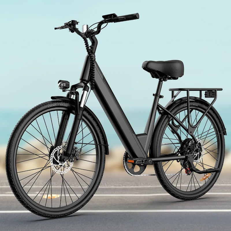 Peak 750W E26 Electric Bike 26x2" Commuter Tires 48V 10.4Ah Removable Battery 20MPH Speed 7-Speeds LCD Display