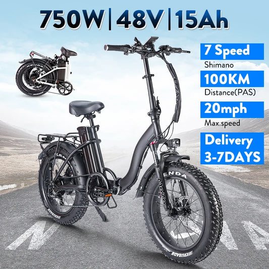 Foldable Ebike for adults 48V 750W 15AH Li-ion Battery E bike,20 Inch Fat tire,Folding Ebike for Urban Commuter Man Woman.