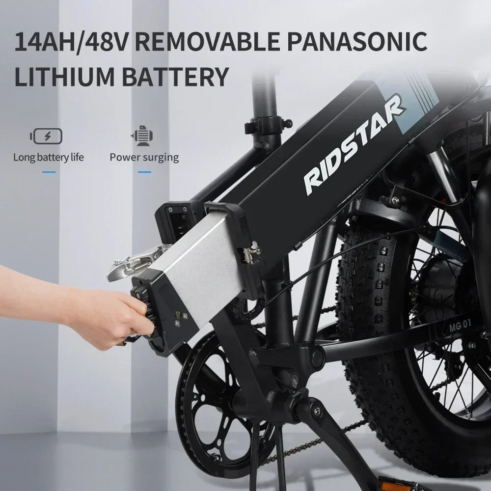 Ridstar H20 Folding Electric Bicycle 1000W Motor 48V23AH Hidden Lithium Battery Ebike 20-inch Fat Tire All-terrain Electric Bike