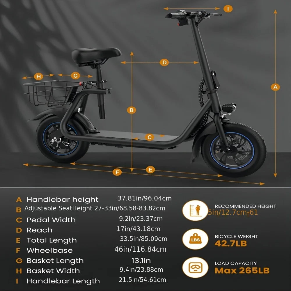 Gyroor 450W Electric Scooter with Seat for Adult, 12 inch Commuter Electric Scooter with Basket - up to 21 Miles 15.5MPH