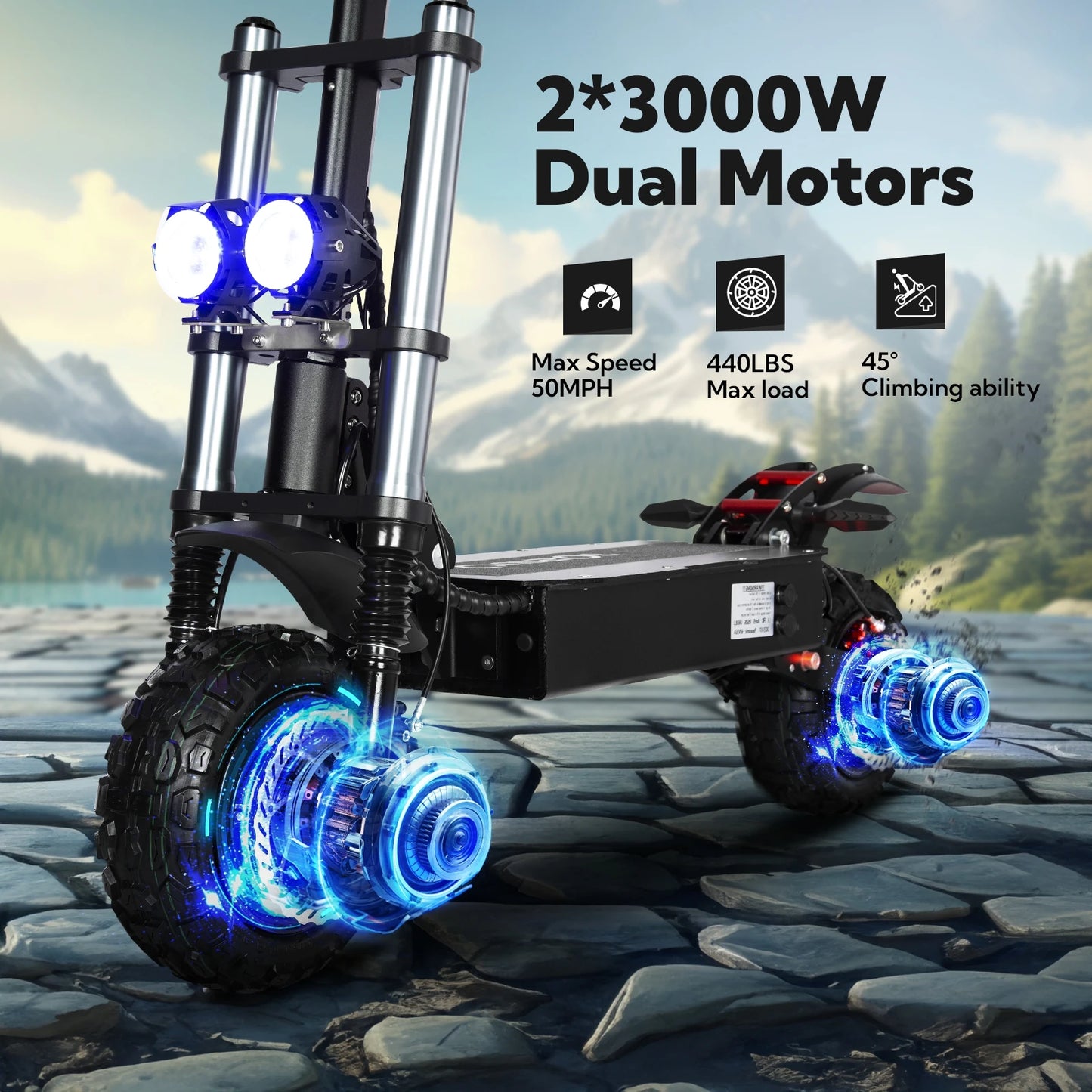 6000W 60V 50Ah 11 inch off-road tyre Kick scooter dual motors removable seat hydraulic shock absorption Folding Electric Scooter