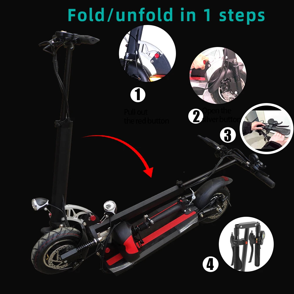 48V 26AH Lithium Battery Electric Scooter with Seat Max Speed 65KM/H E Scooter 1200W Single Motor 35° Climbing Angle for Adults
