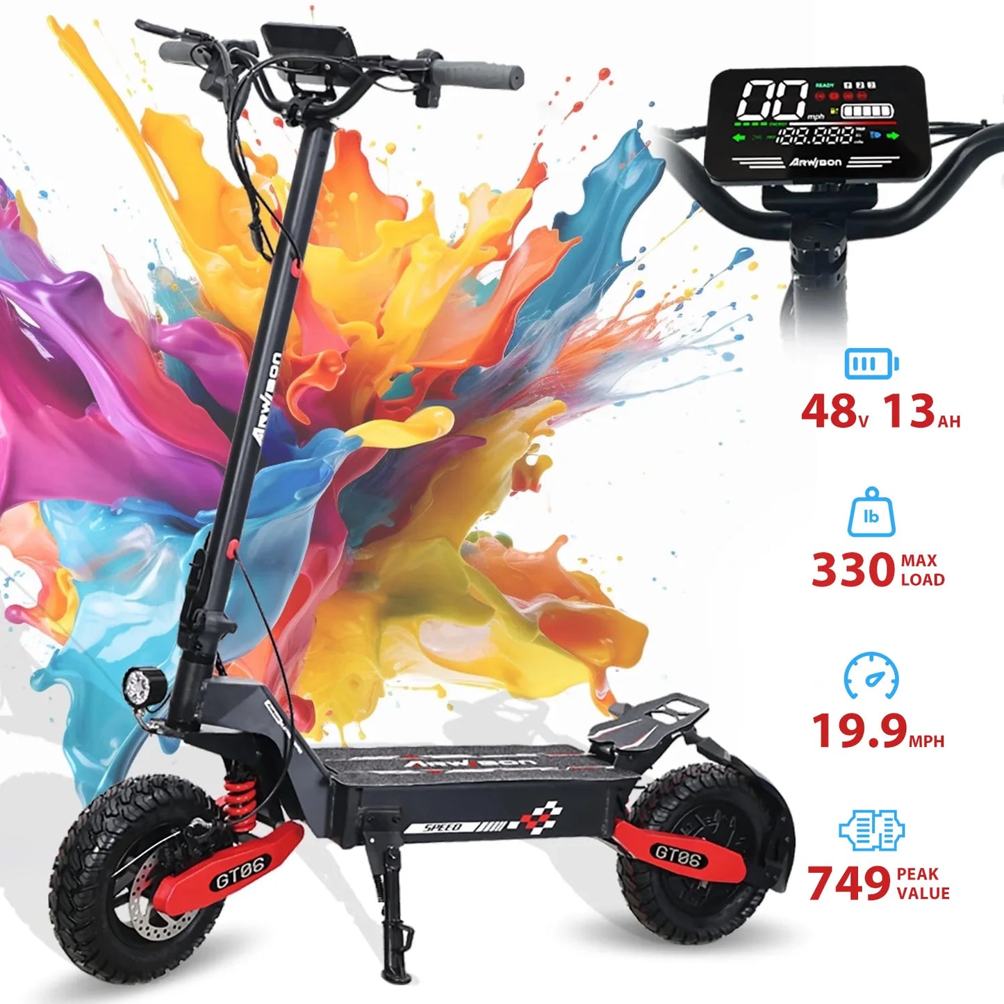 Adult electric scooter, electric commuting scooter, range of 28 miles1200W motor, 22MPH dual braking system and shock absorptio
