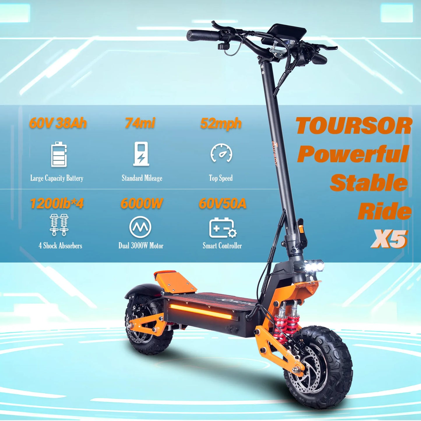 Upgraded NFC Unlocking LCD X5 6000W Dual Motor Eelectric Scooter USA/EU 60V 40Ah Battery Remote Scooter with Seat 11-inch Tires