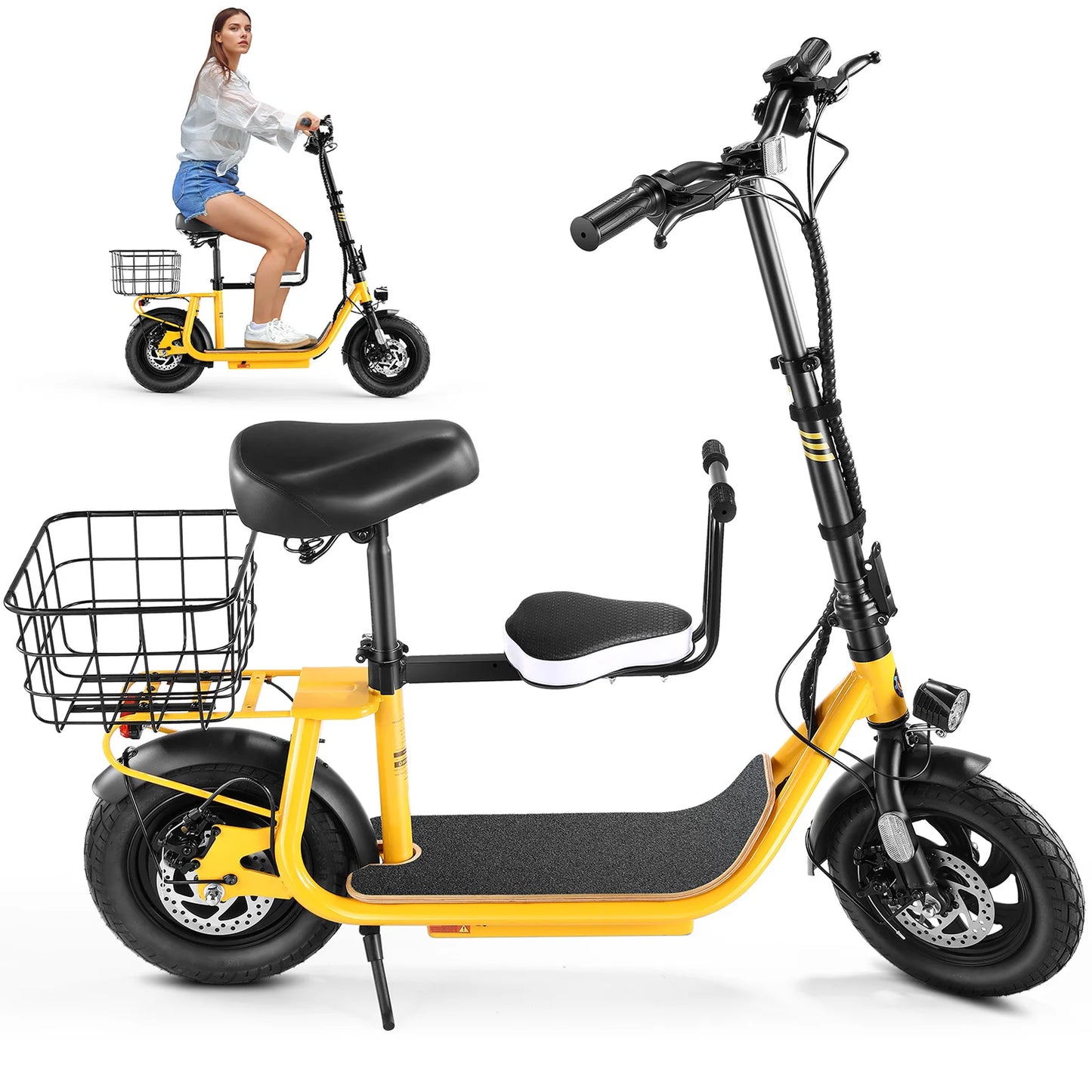 Peak 819W Electric Scooter with Kids Seat,25 Miles Range,Foldable Scooter for Adults and Teens,Commuter E Scooter with Basket