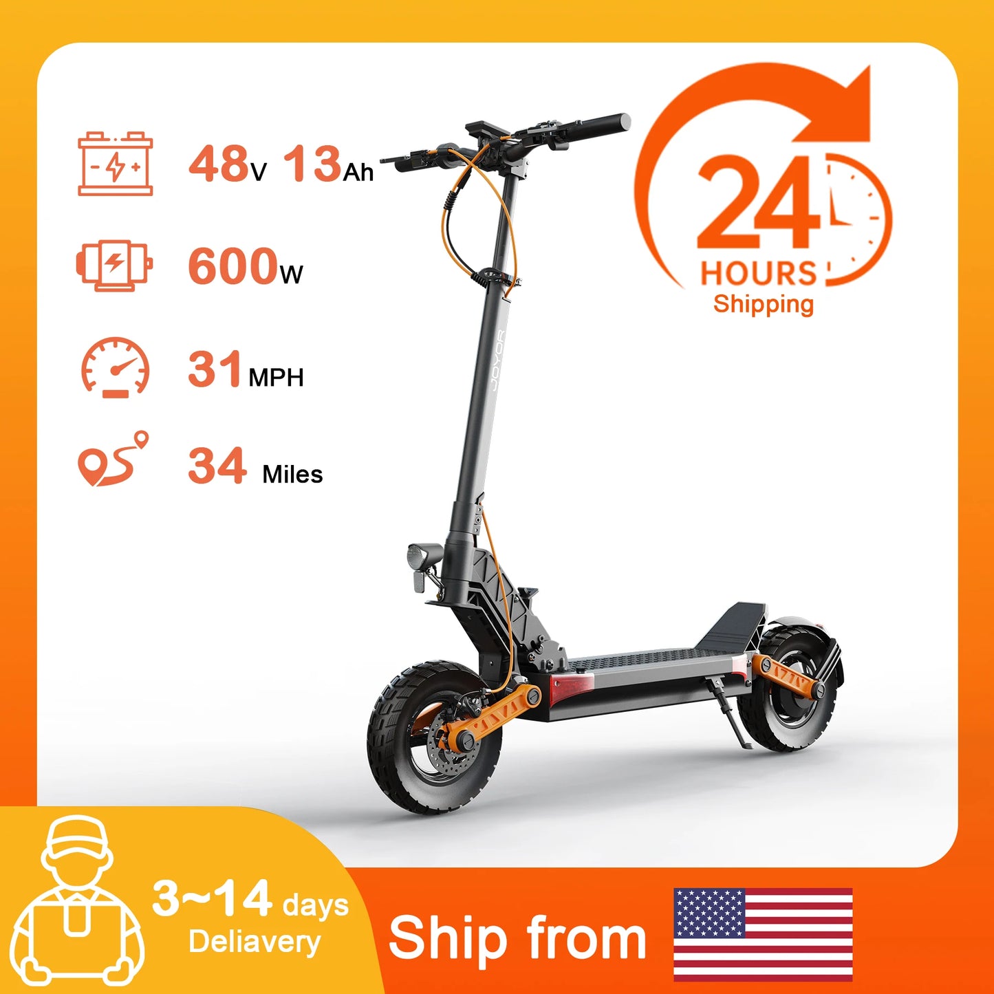JOYOR S5-Z Electric Scooter for adults - 600W power motor speed 31Mph, 34-Mile Range, Foldable Design for Commuting & Adventure