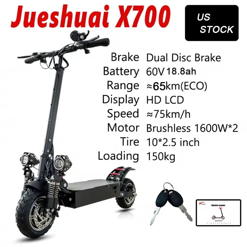 75KM/H Electric kick scooter 60V 48V 1300-3200W 10 inch Fat Tire Foldable Waterproof Electric Scooters Adults EU Warehouse
