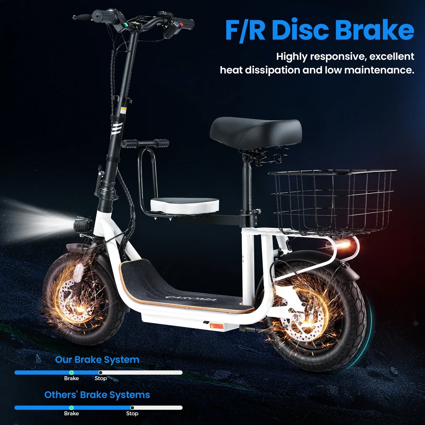 Peak 1200W Electric Scooter with Kids Seat,12" Shock-Absorbing Tires,500Wh Battery up to 30 Miles,Foldable for Commuting