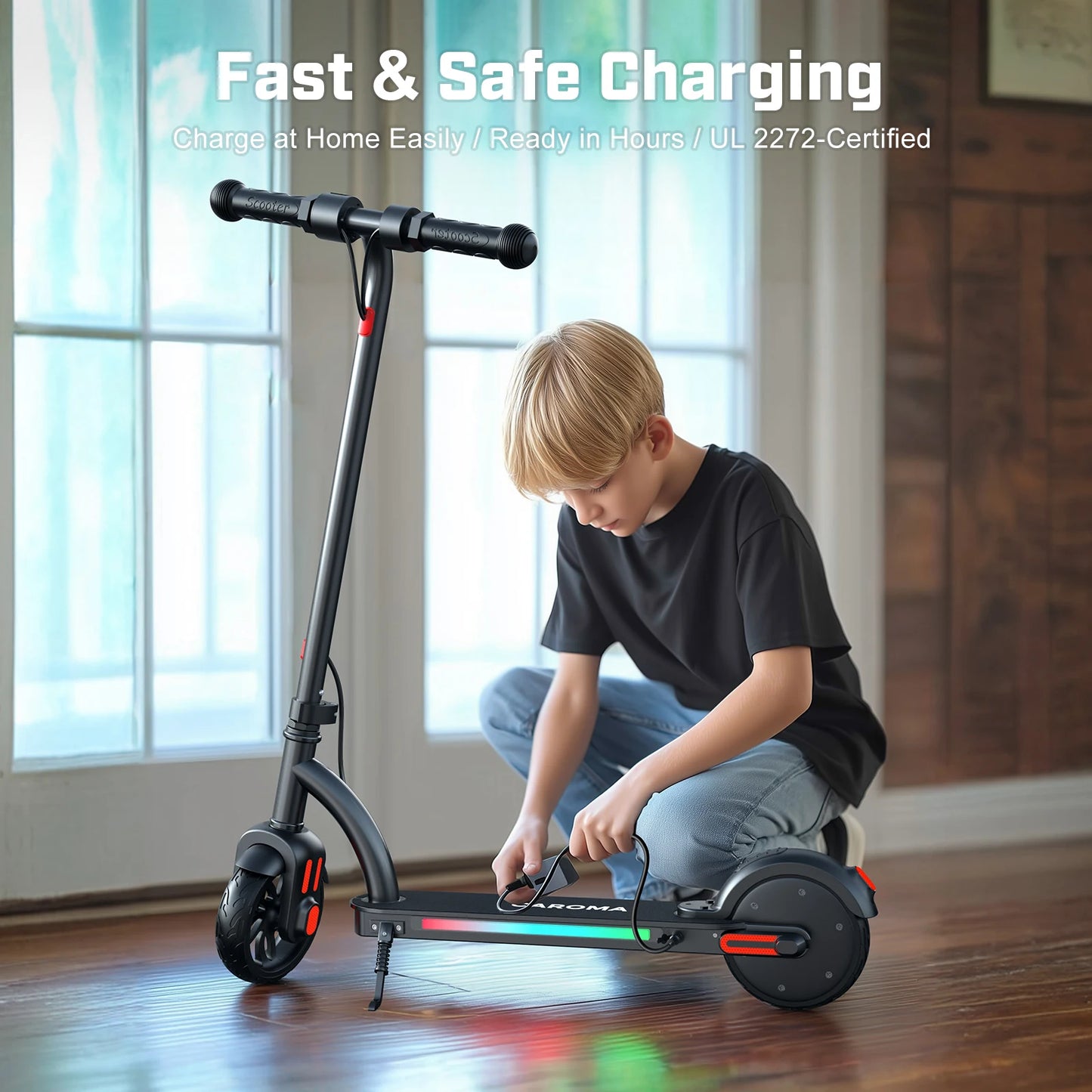 Caroma Electric Scooter for Kids Ages 6-14, 150W Motor & 10 Mph, 85 Mins Ride Time, Adjustable Height & Speed, LED Display
