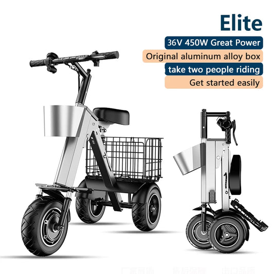 WILLJERDY Folding Electric Tricycle Mini Portable Adults 3 Wheeled Electric Bike Small Elder Electric Folding Bike For Man