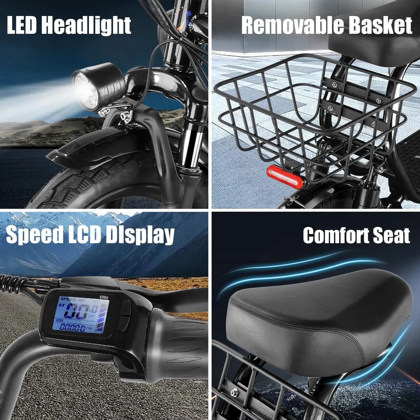 Caroma 750W Electric Scooter with Seat, 14" Fat Tire, 500Wh Battery,30 Miles&20MPH, Foldable, with Basket&Shock Absorbing