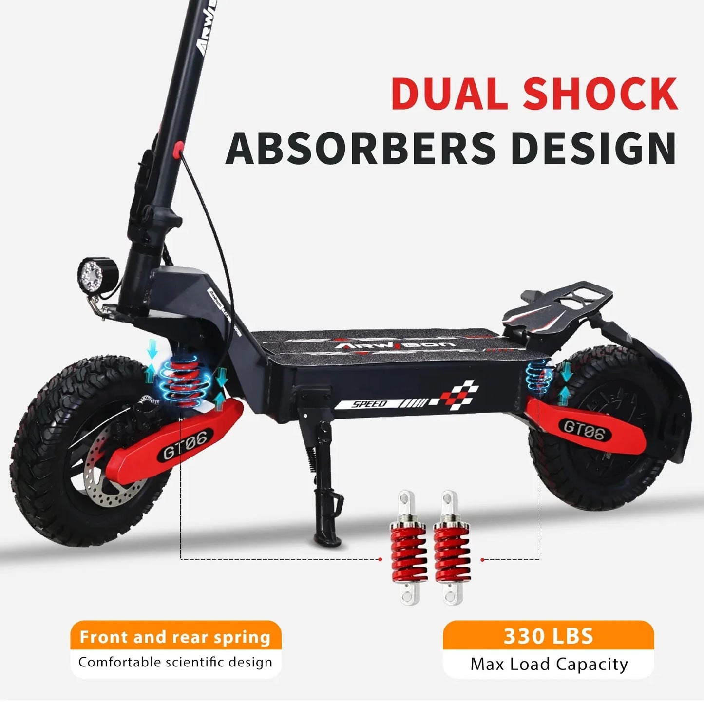 Adult electric scooter, electric commuting scooter, range of 28 miles1200W motor, 22MPH dual braking system and shock absorptio